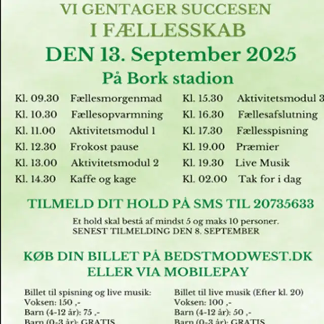 Fælles sportsfest for byerne i den sydlige del af kommunen, hvor gruppen Dan von Dan Dan vil spille til festen om aftenen